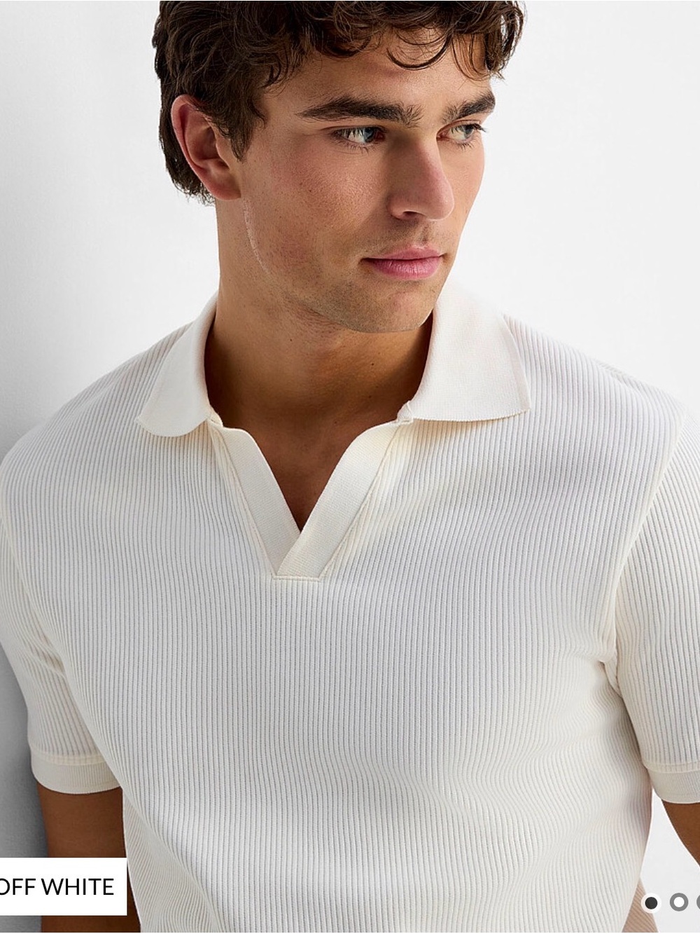 Zara Off-White Ribbed Cooltton Knit Polo - Men